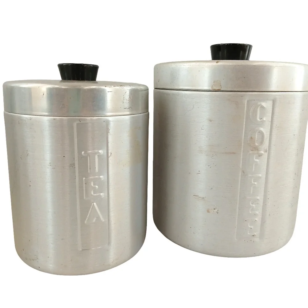 Vintage Aluminum Canister Kitchen Containers Flour Sugar Tea Coffee Lot of 5
